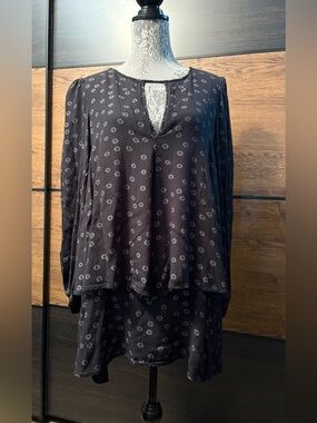 Free People Boho Black Flower Patterned Tunic Dress
